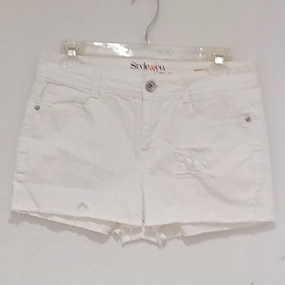 Style & Co. Jeans - White Mid Rise cut off distress shorts.
